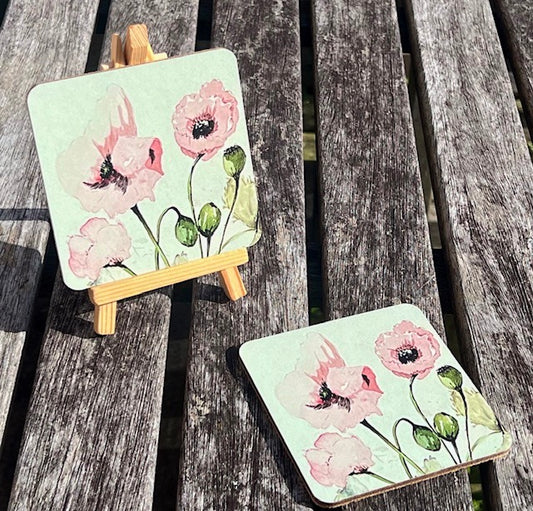 Set of 6 coasters in Singing Poppy design